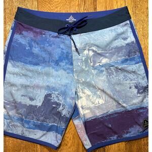 prAna High Seas Board Short Blue Pattern Sz 36 UPF 50+ Tie Waist